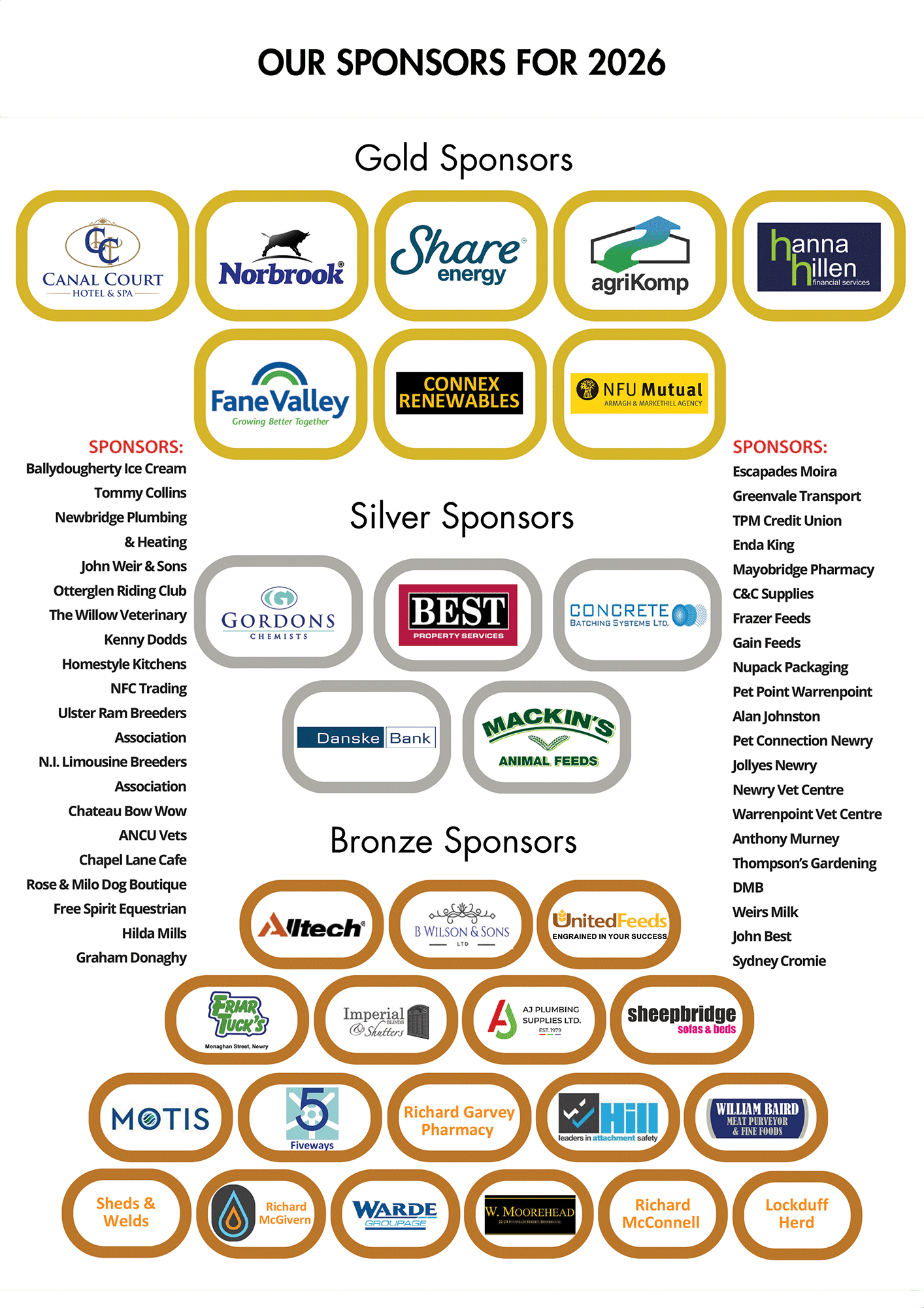 Newry Show Sponsors for 2026